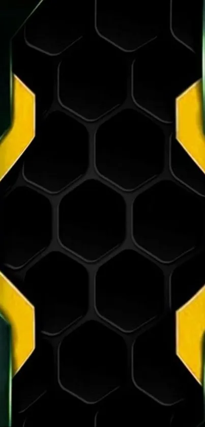 Dark futuristic hexagon wallpaper with yellow accents.