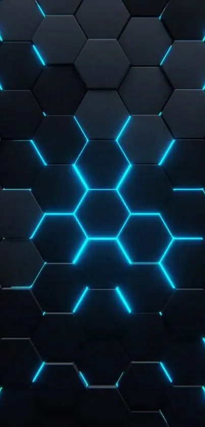 Futuristic hexagon wallpaper with neon blue glow.