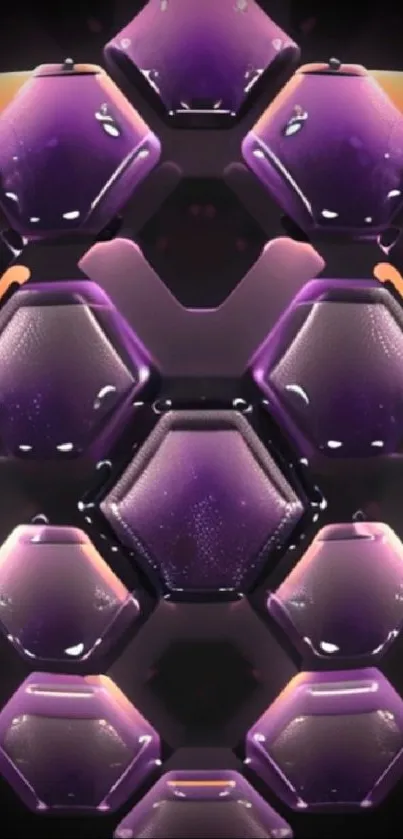 Futuristic wallpaper with purple hexagon pattern and glossy texture.