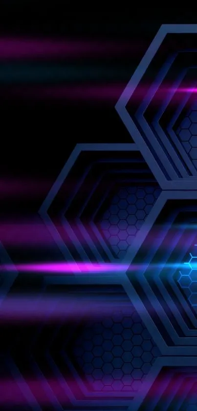 Futuristic blue hexagonal phone wallpaper with dark tones.