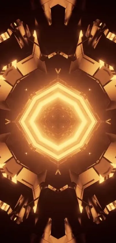 Futuristic hexagonal pattern with amber glow on a mobile wallpaper.