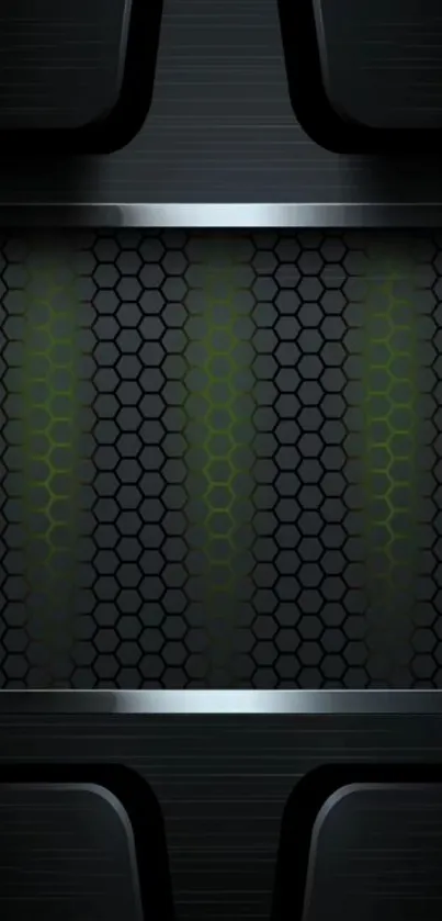 Futuristic hexagonal pattern wallpaper with a sleek dark design.