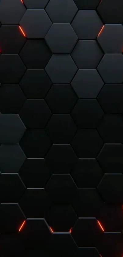 Black hexagonal pattern wallpaper with glowing orange accents.