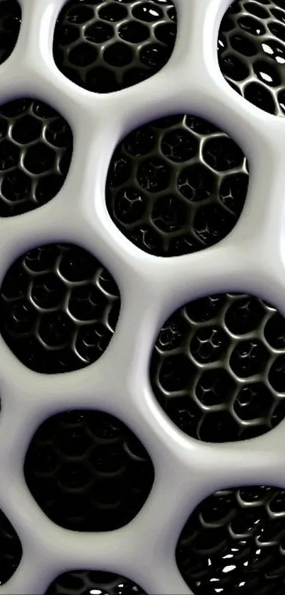 Futuristic hexagonal black and white texture wallpaper.