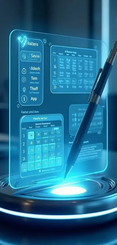 Futuristic holographic phone display with pen.