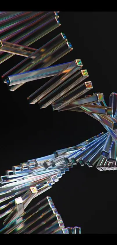 Futuristic holographic DNA design on black background.
