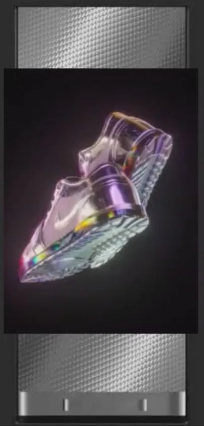 Colorful futuristic holographic sneakers on black background.