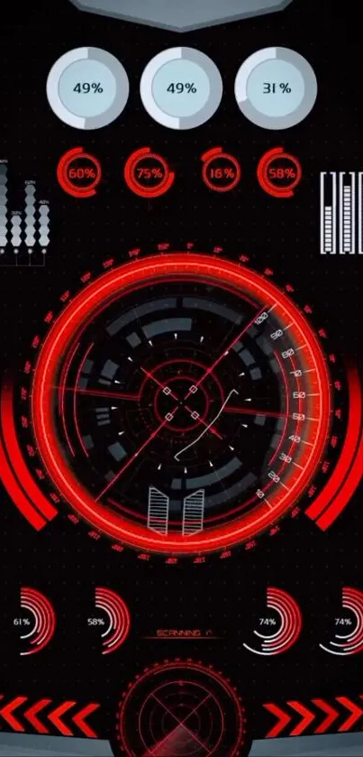 Futuristic HUD display with red and black elements for mobile wallpaper.