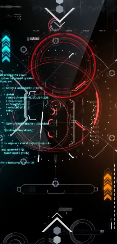 Futuristic HUD-themed mobile wallpaper with vibrant digital graphics.