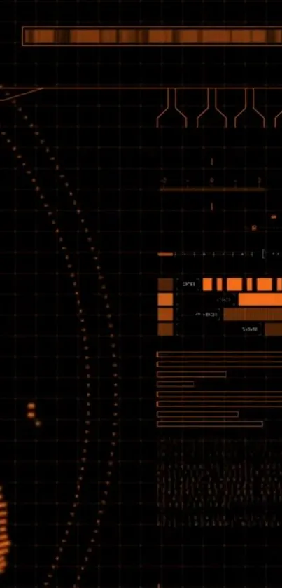 Futuristic HUD wallpaper with orange and black tech design for mobile.