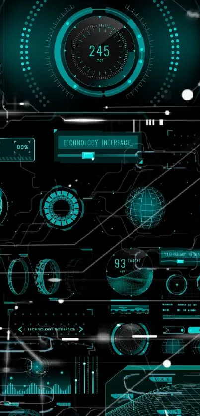 Futuristic HUD wallpaper with neon elements.