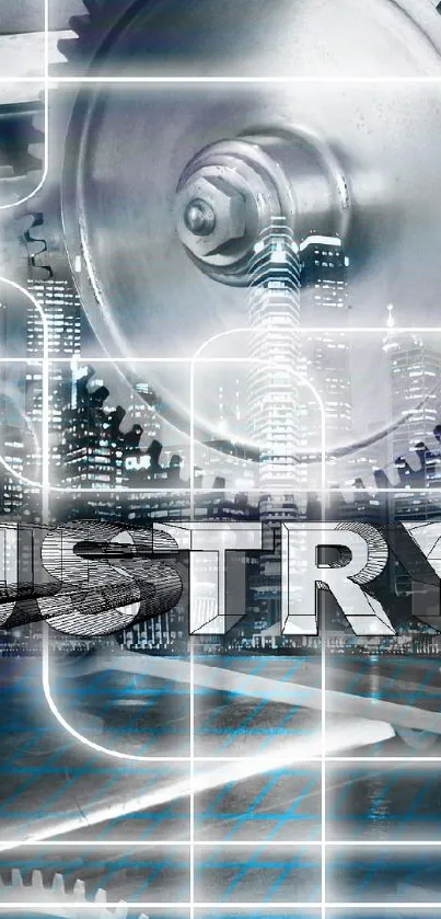 Futuristic Industry 4.0 wallpaper with gears and tech design.