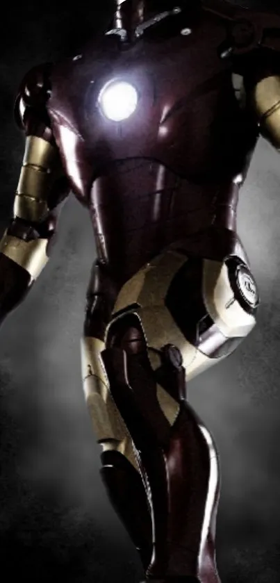Futuristic iron suit on dark background.
