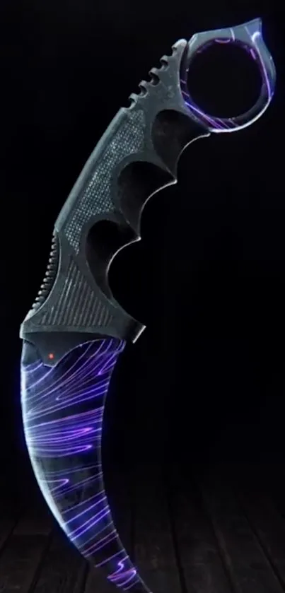 Futuristic knife with neon accents on a dark mobile wallpaper.