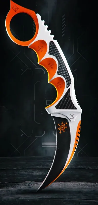 Futuristic orange and black knife wallpaper design.