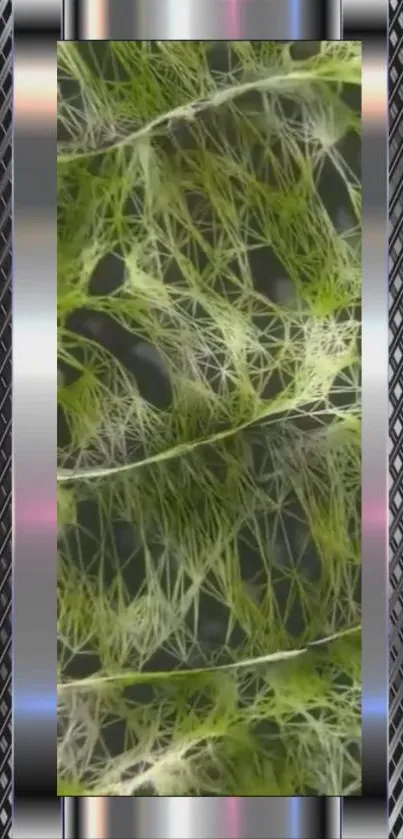 Futuristic leaf pattern with metallic texture.