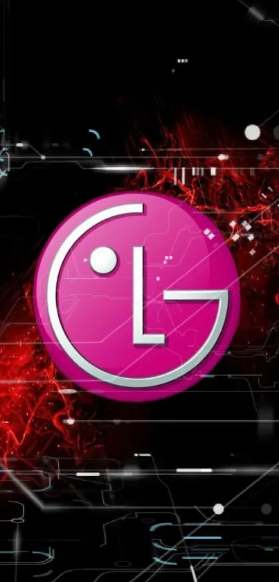 Dynamic LG logo mobile wallpaper with futuristic red-black design.