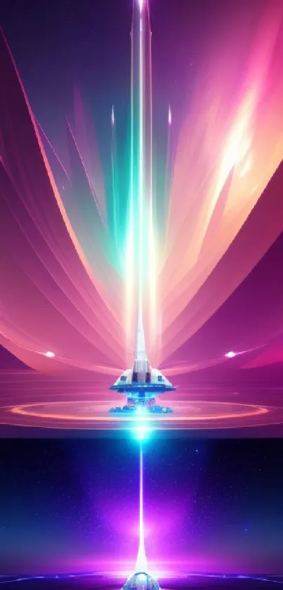 Futuristic light burst wallpaper with vibrant violet hues.