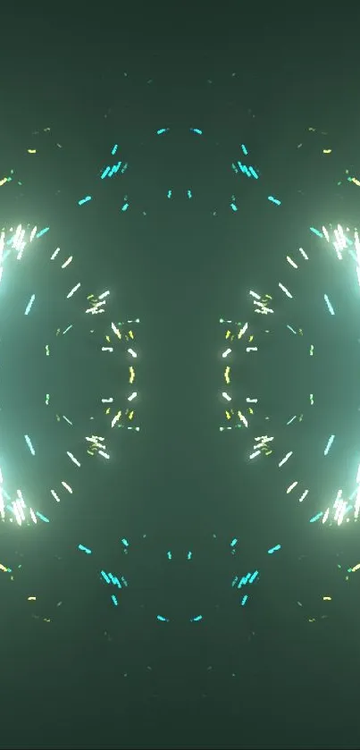 Symmetrical neon light burst on a dark background wallpaper.