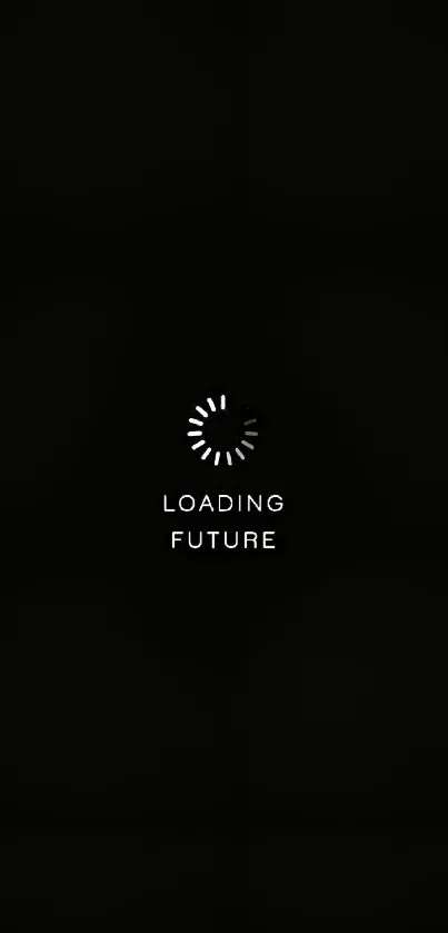 Dark minimalist wallpaper with 'Loading Future' text and icon.