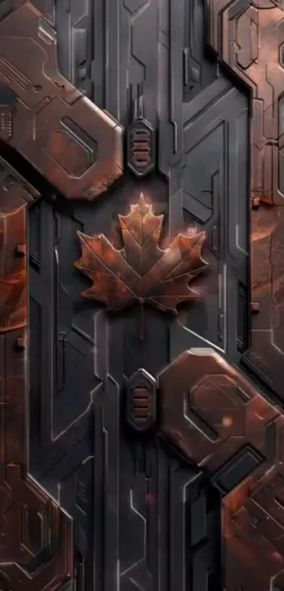 Futuristic metallic maple leaf wallpaper