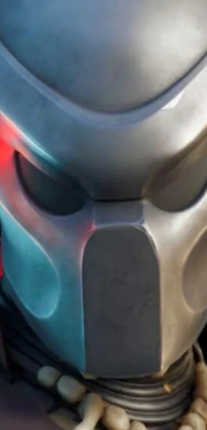 Edgy sci-fi mask art on mobile wallpaper.