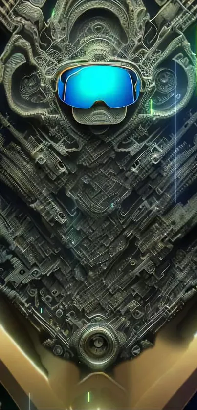 Futuristic mobile wallpaper with a neon visor mask and intricate design.