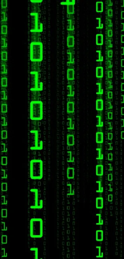 Matrix style binary code wallpaper with green digits on black.