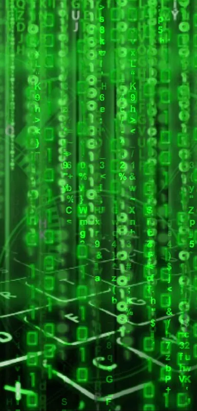 Green digital code matrix wallpaper with glowing numbers.