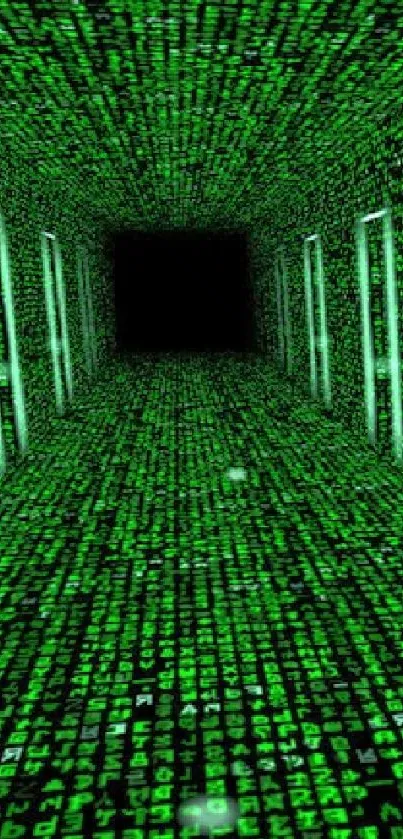 Green matrix-style tunnel wallpaper with digital effects.