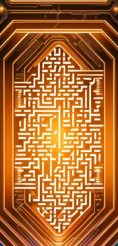 Futuristic orange maze wallpaper with glowing geometric patterns.