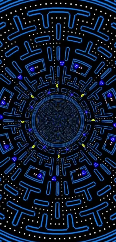 Futuristic maze-inspired wallpaper in blue and black for mobile phones.