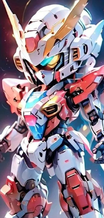 Vibrant anime mecha robot with colorful design.