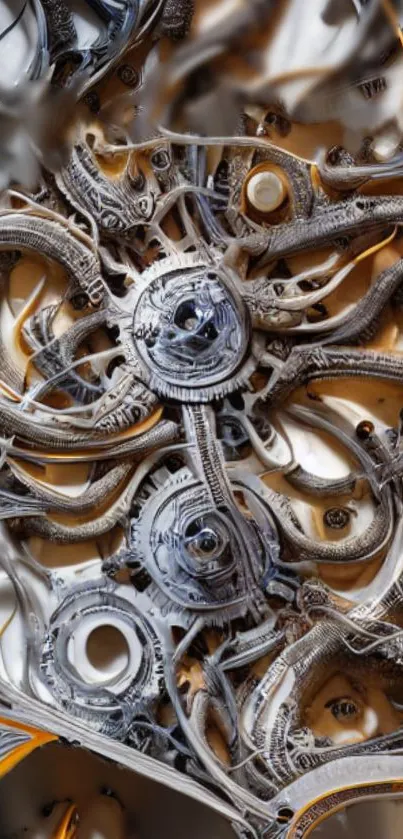 Futuristic mechanical abstract design with gears and circuits.