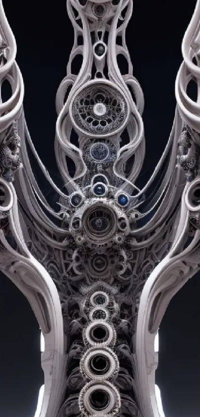 Intricate futuristic mechanical art design phone wallpaper.