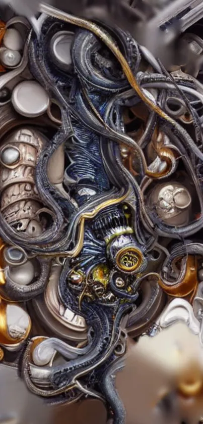 Futuristic mechanical art wallpaper with intricate designs.