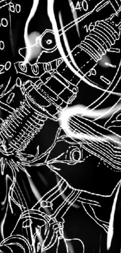 Futuristic mechanical design with neon accents.