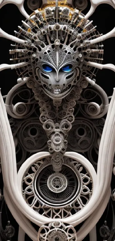 Futuristic mechanical art with intricate designs in gray tones.