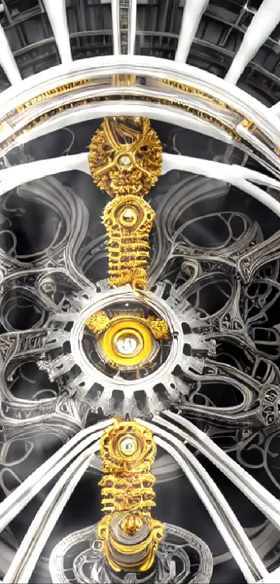 Intricate futuristic design with golden gears.