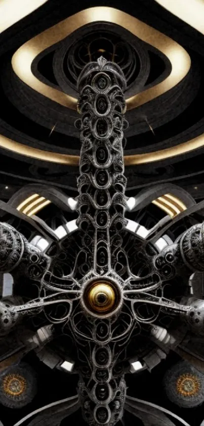 Futuristic mechanical fantasy art with intricate designs and geometric patterns.
