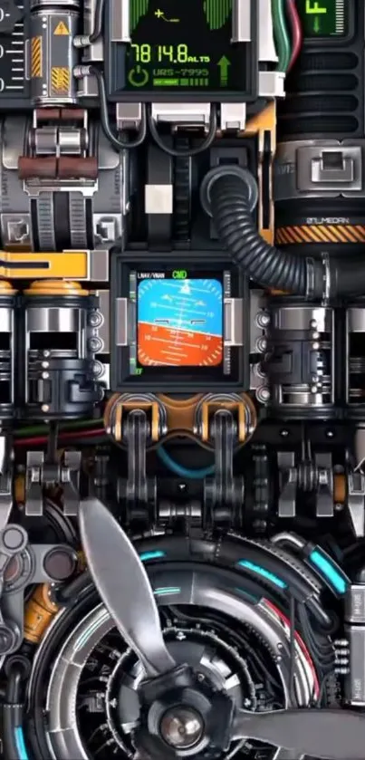 Futuristic mechanical design with intricate details and gears.