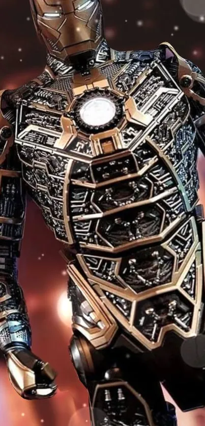 Intricate futuristic metal armor mobile wallpaper with cybernetic design elements.