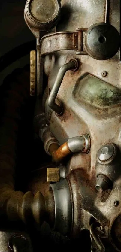 Detailed futuristic metal gas mask art wallpaper.