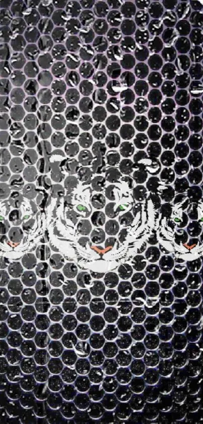 Futuristic metal grate wallpaper with glowing elements for mobile phones.