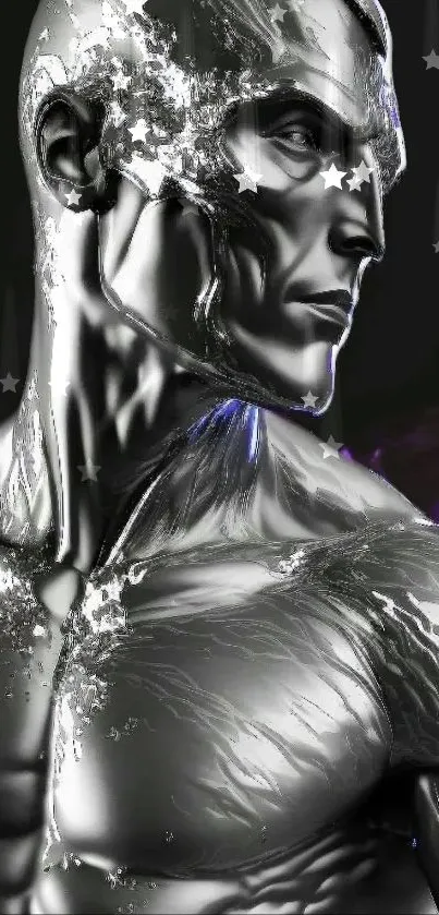 Metallic android in cosmic setting wallpaper.