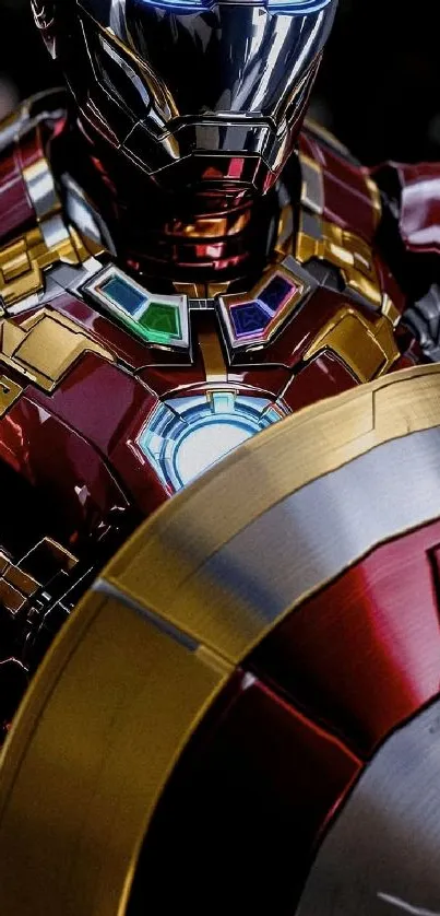 Futuristic metallic armor with shield wallpaper