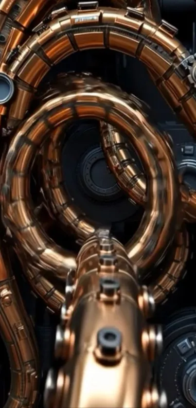 Futuristic copper coils and metallic gears wallpaper.