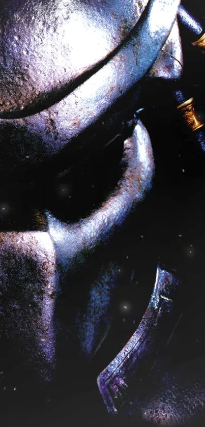 Futuristic metallic mask in dark blue hues on mobile wallpaper.