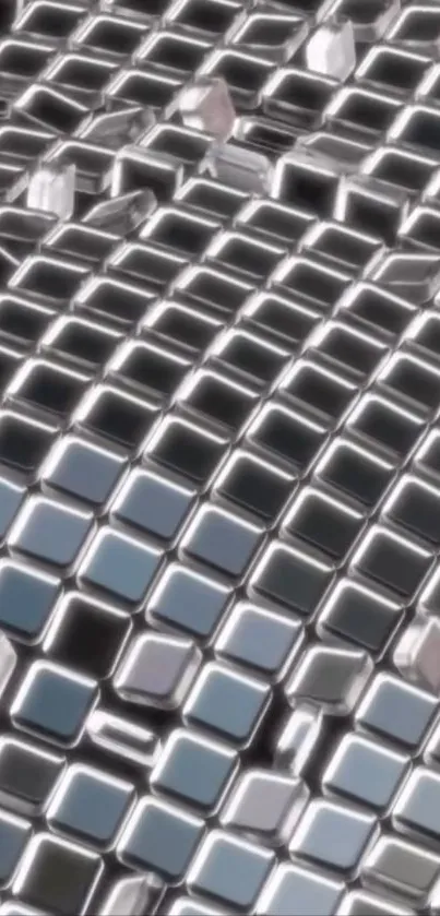 Futuristic metallic mosaic wallpaper featuring sleek geometric tiles.