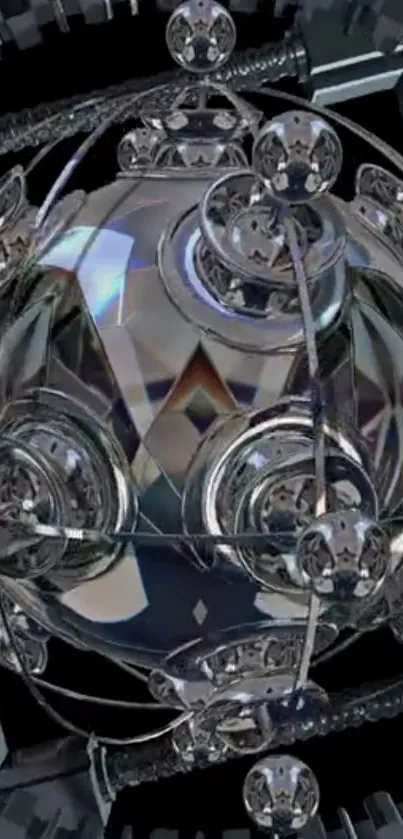 Futuristic metallic orb with geometric patterns